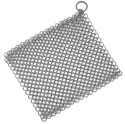 Cast Iron Scrubber 316 Stainless Steel Cast Iron Skillet Cleaner 8'x6' Chainmail Scrubber Scraper Chain Mail Link Scrub for Cast Iron Pre-Seasoned Pans, Griddles, BBQ Grills, and Pot Cookware Cleaning