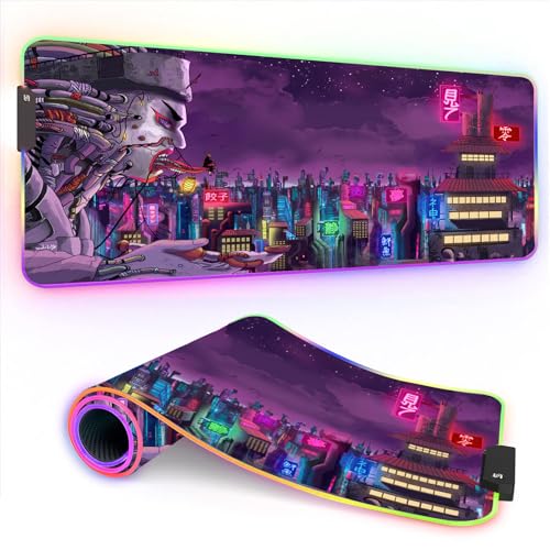 YLKBZSG RGB Large Gaming Mouse Pad - Japanese Street LED Desk Mat Futuristic Neon,City Pattern MousePads, Office Decorative Keyboard Pad Laptop Pad(31.5 x 11.8inches) RGmoren