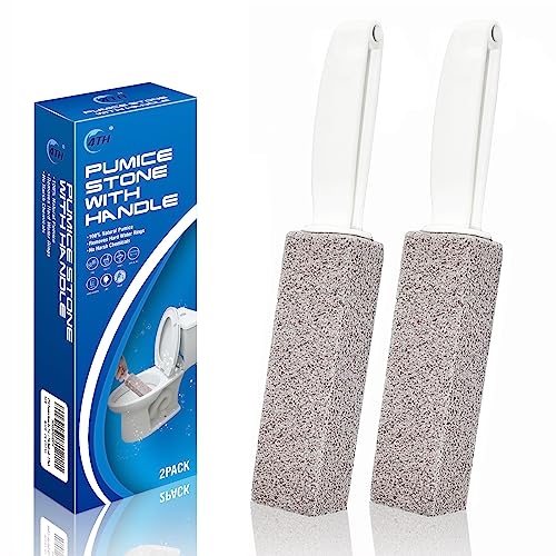 4TH Pumice Stone for Toilet Bowl Cleaning,Scouring Stick with Handle,Powerfully Away Limescale Stain,Hard Water Ring, Calcium Buildup,Iron,Rust.Remover for Tile Bath-tub - 2 Pack
