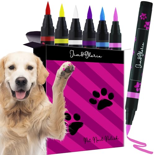 Jim&Gloria PAW-SAFE Dog Nail Polish Pen Set, Dark Or Light Nails No Odor Quick Dry, 6 Colors Pens, Ideal Gifts for Small or Big Girl Dog Accessories, Pet Costume, Birthday Supplies, Pet Grooming Kit