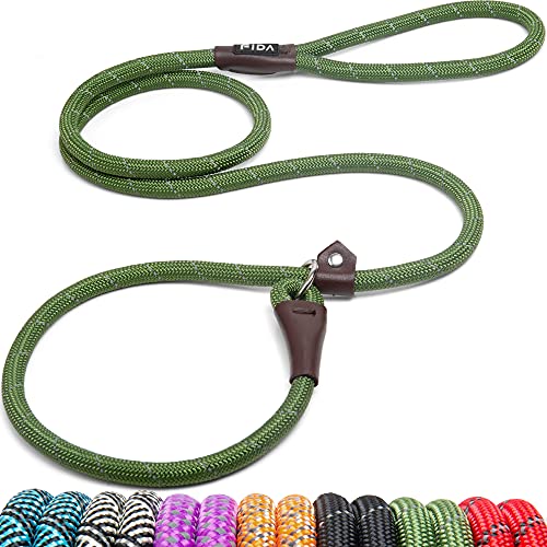 Fida Durable Slip Lead , 6 FT x 1/2' Heavy Duty Loop Leash, Comfortable Strong Rope Leash for Large, Medium Dogs, No Pull Pet Training Leash with Highly Reflective, Green