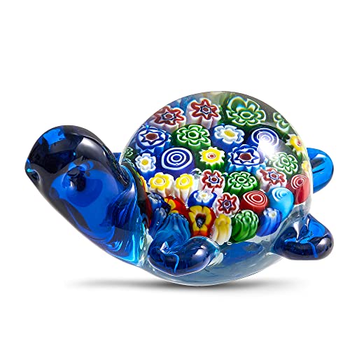 EUSTUMA Hand Blown Glass Sea Turtle Figurines Paperweight,Sea Animal Ornament for Home Decor,Sea Animals Collection for Birthday Gift,Glass Tortoise Sculpture