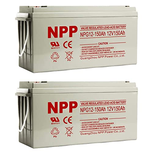 NPP NPG12-150Ah(2 Pcs) 12V 150Ah Rechargeable Gel Battery with Button Style Terminals SLA Storage Deep Cycle Battery for Off Grid Solar System