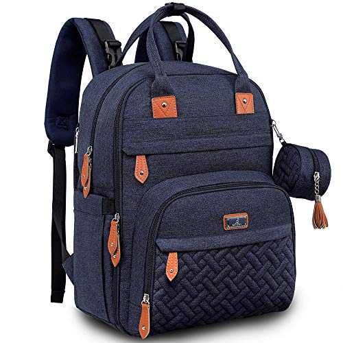 BabbleRoo Baby Diaper Bag Backpack - Waterproof Travel Tote with Changing Pad, Stroller Straps & Pacifier Case - Unisex, Navy Blue