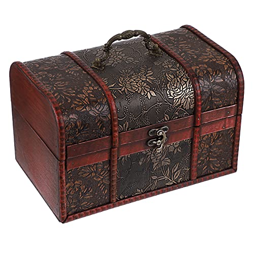 ELLDOO Vintage Treasure Chest Box, Pirate Keepsakes Box for Kids Gifts, Wooden Treasure Storage Box Decorative Box for Jewelry Pearl Trinkets, Large