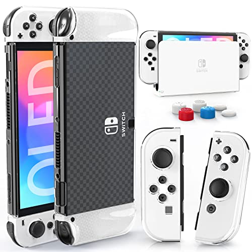 HEYSTOP Switch OLED Case for Nintendo Switch OLED Model, Dockable Cover Hard PC Protector Case for Switch OLED Grips for Switch OLED Console and Accessories with Thumb Stick Caps
