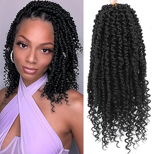 Passion Twist Crochet Hair,12 Inch 9 Packs Pretwisted Passion Twist Hair, Soft Pre Looped And Pre twist Crochet Hair For Women，Short Black Curly Crochet Braids(12',1B#)