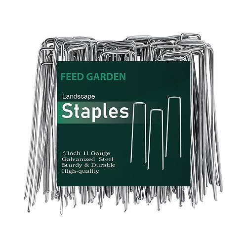 FEED GARDEN 6 Inch 50 Pack Hot-dip Galvanized Landscape Staples Plant Cover Stakes 11 Gauge Tent Stakes Garden Stakes Landscaping Fabric SOD Pins Yard Stakes for Decoration Weed Barrier Fabric