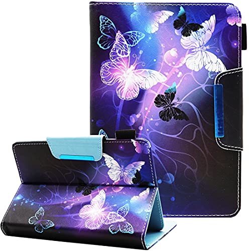 Nannxiebky Universal 10 10.1 Inch Android Tablet Case, Multi-Angle Viewing Stand PU Leather Wallet Tablet Case for 9 10 10.1 inch and More 9.0' - 10.5' Tablet, Purple Butterfly