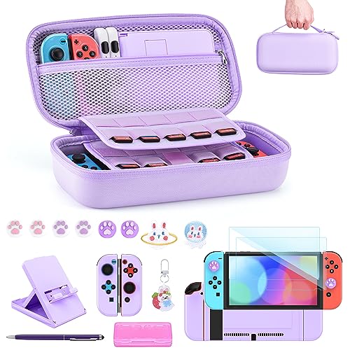 Switch Case for NS Switch - innoAura 18 in 1 Switch Accessories Bundle with Switch Carrying Case, Switch Game Case, Switch Screen Protector, Switch Stand, Switch Thumb Grips (Purple)