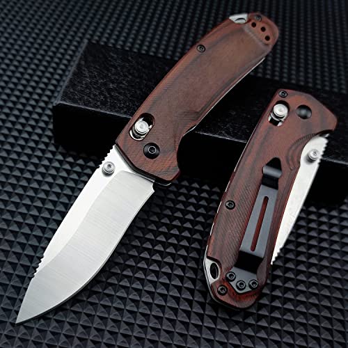 7' Axis Lock Knife,15031-2 D2 Steel Knife,Folding Pocket Knife with Wood Handle,Thumb Stud and Pocket Clip for Indoor Outdoor