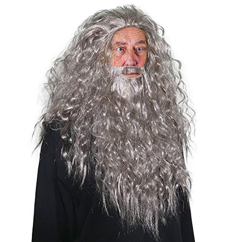 Skeleteen Grey Wig and Beard - Long Gray Wizard Wig and Beard Costume Accessory for Adults and Kids