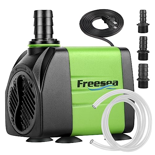 FREESEA Submersible Aquarium Fountain Pump: 400GPH 25W Adjustable Ultra Quiet Small Fish Tank Water Pump with 5ft Tubing for Outdoor | Pond | Hydroponic | Waterfall