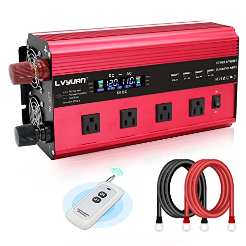 Cantonape 2500W Power Inverter 12V to 110V DC to AC with LCD Display, Remote Controller 4 x AC Outlets and 4 x 3.1A USB Car Adapter for Car Truck Boat RV Solar System