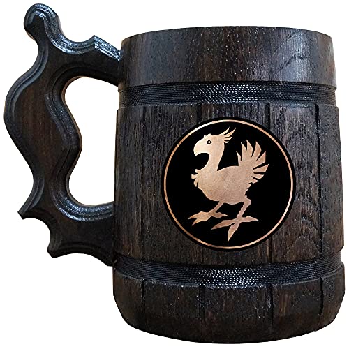 Chocobo Beer Mug, 22 oz, FF Beer Stein, Beer Mugs with Handles, Gamer Gift, Personalized Wooden Beer Tankard, Custom Gift for Men, Gift for Him