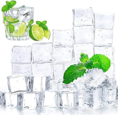 DomeStar Clear Fake Ice Cubes, 20 PCS 0.8' Plastic Ice Cubes Acrylic Clear Ice Rock Diamond Crystals Square Fake Ice Cubes Display for Home Decoration Wedding Centerpiece Vase Fillers