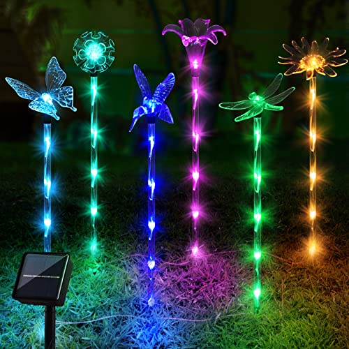 Liveasily Set of 6 Arcylic Solar Lights for Outside, Garden Decorations Powered Pathway Outdoor Waterproof Ornaments Yard, Patio Plant Pot, Flower Bed, Home Decoration (8 Modes) (2023-Mixed Stake)