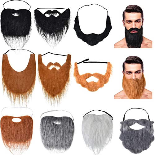 10 Pcs Fake Beards Costume Beard Old Man Mustache Costume for Kids Jesus Costume Beard Halloween Funny Beard Facial Hair Accessories with Adjustable Elastic Rope for Men Kids Party Cosplay