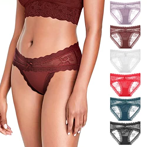 LEVAO 6 Pack Lace Panties for Women Pack Sexy, Cheeky Underwear Stretch Half Back Coverage Bikini Panty Invisible Seamless Briefs,M
