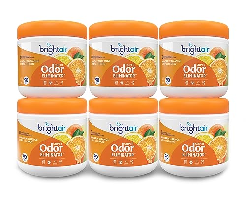Bright Air 14 oz. Super Odor Eliminator, For Medium-Size Spaces, Mandarin Orange and Fresh Lemon Scent, Case of 6, Air Freshener, Natural Essential Oils, Lasts Up to 90 Days Each