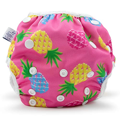 Large Nageuret Reusable Swim Diaper — Adjustable & Stylish Reusable Diapers — Swim Diapers for Toddlers — Sizes 4-6 (30-45lbs) (Pink Pineapples)