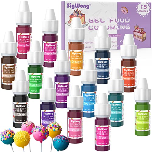 Gel Food Coloring - 15 Colors Flavorless Gel Based Food Color Dye, Vibrant Edible Concentrated Food Coloring for Cake Cookie Decorating, Easter Egg, Icing, Fondant, Baking, Macaron (6g/Bottle) - Vegan