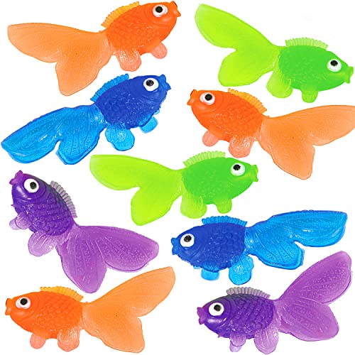 Plastic Vinyl Goldfish - 144 Pcs, 2 Inches Long Gold Fish Toys in Assorted Colors for Party Favors, Carnival Kids Prizes, Decorations, Crafts, Games and Birthday Party Supplies, Stocking Stuffers