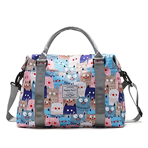 Travel Duffle Bag Weekender Overnight Bag Gym Tote Bag with Dry and Wet Separated Pocket for Women Girls Shoulder Bag Workout Duffel Bag Water Resistant (cute cats)(023)