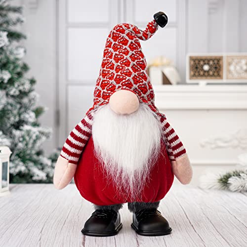 GMOEGEFT Christmas Gnome Plush Singing and Dancing Santa, Nordic Tomte Holiday Home Decorations, Red