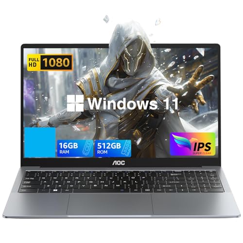 AOC Laptop Computer 15.6 Inch FHD Screen Premium Laptop with Processor(Up to 3.6GHz) Gaming Laptop 16GB RAM 512GB SSD, Windows 11 Computer, Light&Thin, Metal Shell,Webcam, Type-C,USB3.2