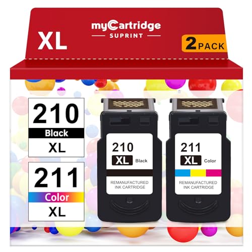 myCartridge SUPRINT 210XL 211XL Combo Remanufactured Ink Cartridge Replacement for Canon 210XL 211XL Black Color for PIXMA MX410 IP2700 IP2702 MP240 MP250 MP495 MX340 Printer 210XL 211XL Ink Cartridge