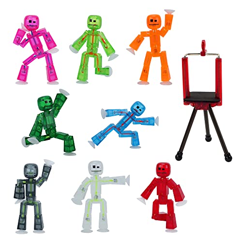 StikBot Zing, Set of 8 Clear Collectable Action Figures and Mobile Phone Tripod, Create Stop Motion Animation, Great for Kids Ages 4 and Up