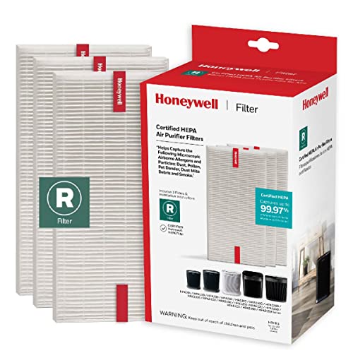 Honeywell HEPA Air Purifier Filter R, 3-Pack for HPA 100/200/300 and 5000 Series - Airborne Allergen Air Filter Targets Wildfire/Smoke, Pollen, Pet Dander, and Dust