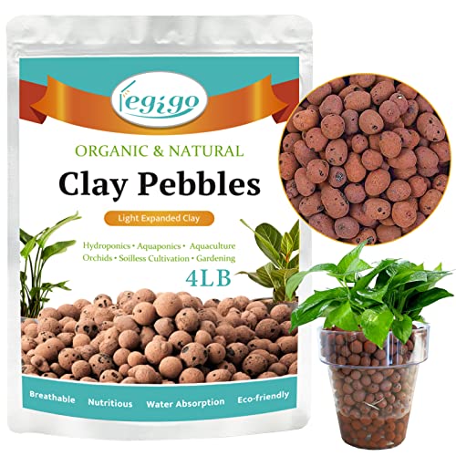 Legigo 4 LBS Organic Expanded Clay Pebbles, 4mm-16mm Light Clay Leca Balls for Plants, Natural Hydroton Clay Pebbles for Hydroponic & Aquaponics Growing, Orchid Potting Mix, Dutch Buckets, Drainage