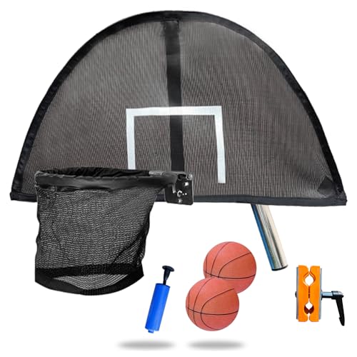 Trampoline Basketball Hoop, Lightweight Universal Board with 2 Pcs Mini Basketball and Pump, Easy to Assemble Fit for Curved Pole or Straight Pole