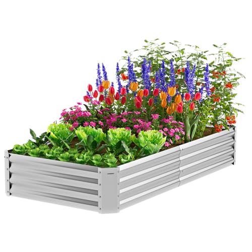 Wzialo Galvanized Raised Garden Bed, Rectangular Bottomless Metal Planter Garden Boxes for Outdoor Gardening and Planting, Vegetables Flowers Herb 6×3×1 ft (Silver)