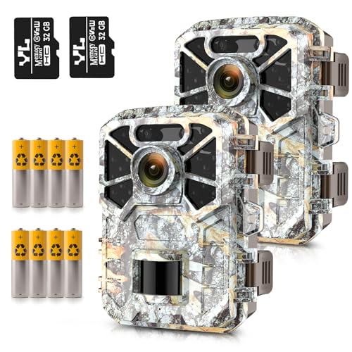 2Pack Trail Camera,2K 30MP Mini Hunting Game Cameras with 32GB SD Card and 4 Batteries 120° Wide-Angle Night Vision Motion Sensor 0.2s Trigger Speed Small Trail Game Cam IP65 Waterproof 2.0'