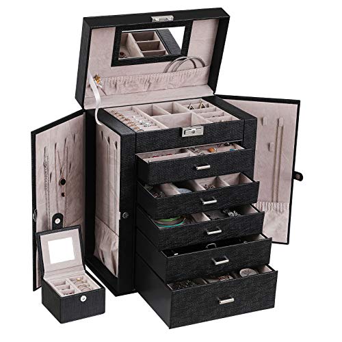 ANWBROAD Jewelry Box Jewelry Organizer Christmas Gifts 6 Tier Jewelery Box for Women Large Jewellery Display Storage Case with Lock Mirror Jewelry case for Earrings Rings Necklaces Bracelets UJJB004B