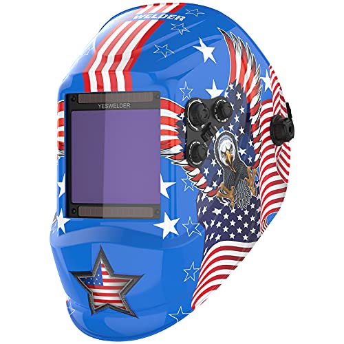 YESWELDER Large Viewing Screen True Color Solar Auto Darkening Welding Helmet,4 Arc Sensor Wide Shade 5/9-9/13 for TIG MIG Arc Weld Grinding Welder Mask LYG-M800H-B, Viewing Size 3.93'X 3.66'