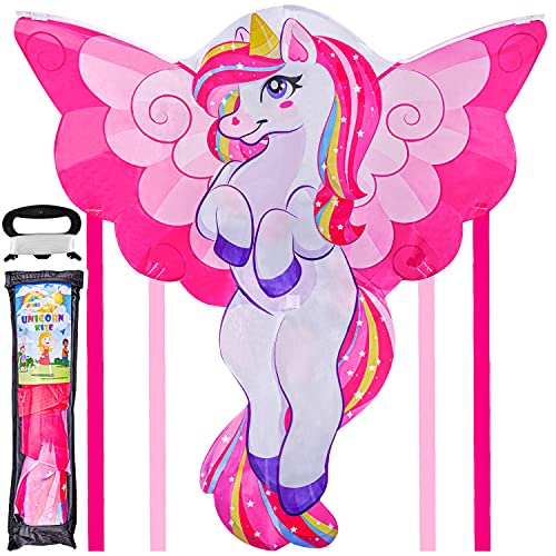 JOYIN 43.3'' Giant Unicorn Kite Easy to Fly Huge Kites for Kids and Adults with 262.5 ft Kite String, Large Beach Kite for Outdoor Games and Activities