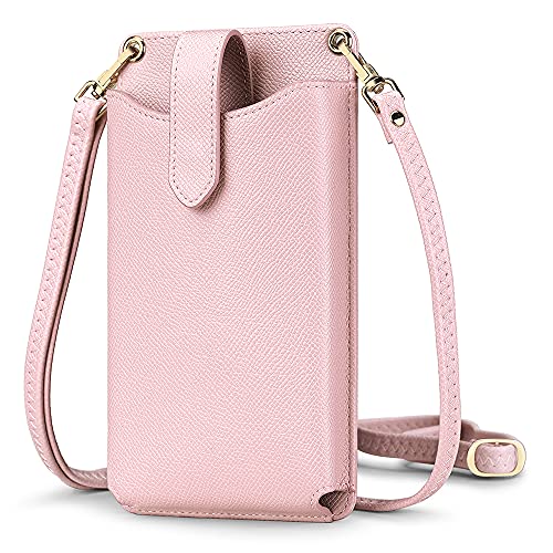 Peacocktion Small Crossbody Cell Phone Purse for Women, Lightweight Mini Shoulder Bag Wallet with Credit Card Slots (Pink)