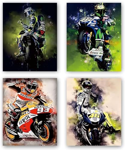 Motorcycle wall art painting,Motorcycle Poster print,Extreme Sport Canvas Wall Art,Motocross Wall Decor for Motocross Fans Boys or Girls Room Decoration,Set of 4(8'x10' Unframed)