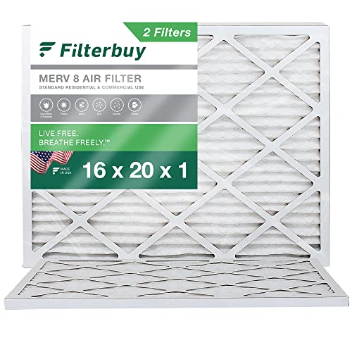 Filterbuy 16x20x1 Air Filter MERV 8 Dust Defense (2-Pack), Pleated HVAC AC Furnace Air Filters Replacement (Actual Size: 15.50 x 19.50 x 0.75 Inches)