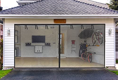 Garage Screen Doors for 2 Car Garage-16x7FT Fiberglass 2300g/5.1lb Durable Heavy Duty Magnetic Garage Door Screen Hands Free with 6 Roll Up Starps for Patio, Outdoor, Gym, Crafts Sun House