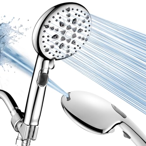 Cobbe High Pressure 9 Functions Shower Head with handheld - Luxury Modern Chrome Look, Built-in Power Spray to Clean Corner, Tub and Pets, Stainless Steel Hose Adjustable Bracket, Chrome