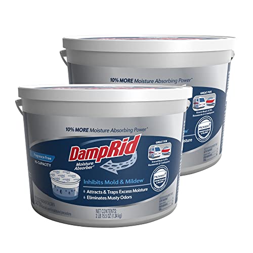 DampRid Hi-Capacity Moisture Absorber Bucket, 2 Pack — Fragrance Free, 2 lb. 15.5 oz.
