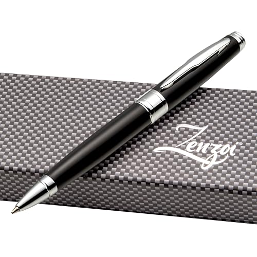 ZenZoi Black Ballpoint Pen Set. Elegant Executive Pen for Men or Women. High End Pen Gift Box w/Luxury Pen & 2 Gel Ball Point (Blue & Black) Refills. Smooth Writing Pen (Black)