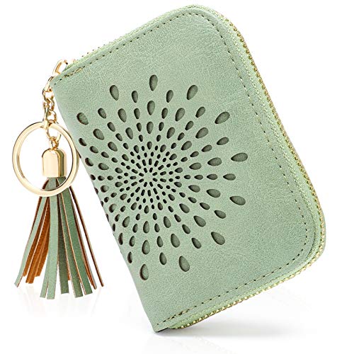 APHISON RFID Credit Card Holder Zipper Card Case Small Wallets for Women Leather Sunflower style Ladies Girls/Gift Box 1927 GREEN