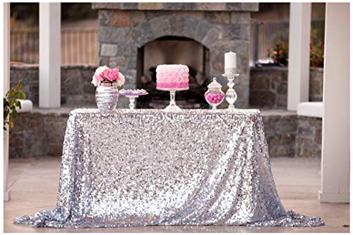 ShiDianYi 50''x72''Silver Sequin Tablecloth, Wedding Table Cloth, Sparkle Sequin Linens, Glitz, Sequin Cake Tablecloth, Sequin Tablecloth (50''x72'')
