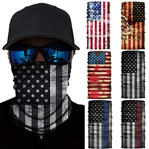 shuang qing 6 Pcs American Flag Outdoor Face Mask- Multifunctional Seamless Microfiber American Flag UV Protection Face Neck Gaiter Shields Headwear